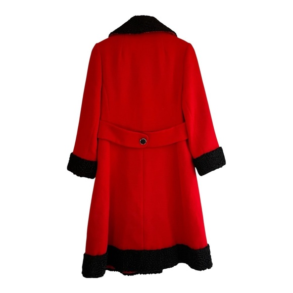 RARE!! VTG 1960s Red Wool Princess Coat S-M Double Breasted Persian Lamb Trim - Picture 2 of 16